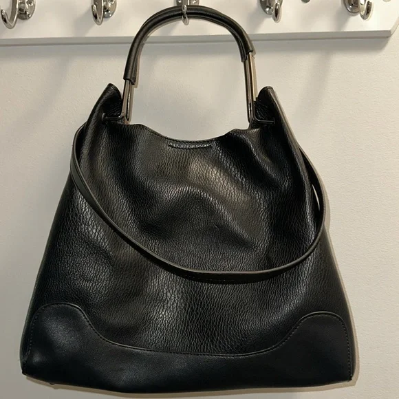 Sondra Roberts Squared Vegan Leather Tote Satchel Black Shoulder Bag Purse Large - Picture 8 of 12